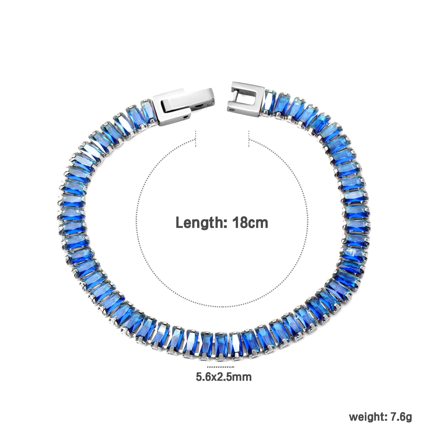 5.6*2.5mm rectangle white/black/purple/blue/pink diamonds clasp bracelet 18cm steel & gold color asonjewelry