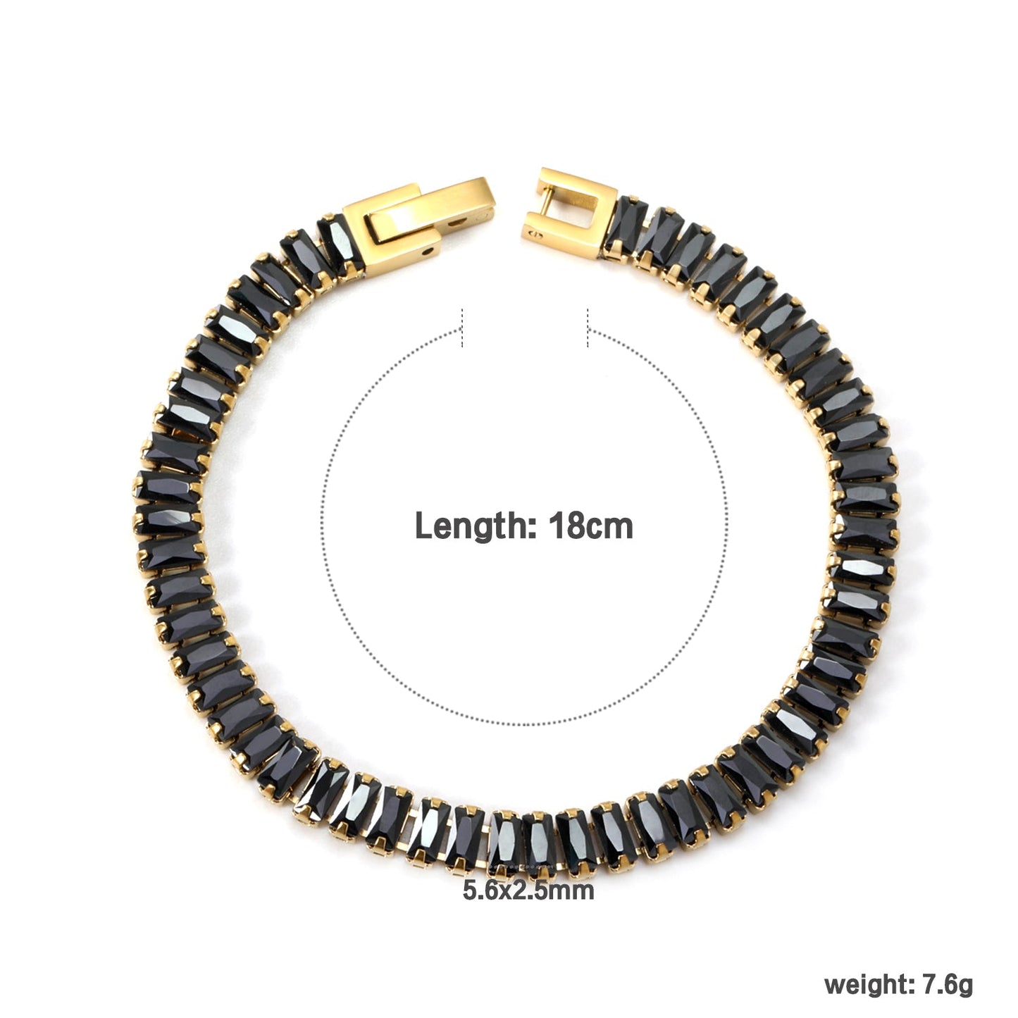 5.6*2.5mm rectangle white/black/purple/blue/pink diamonds clasp bracelet 18cm steel & gold color asonjewelry