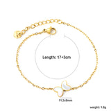 11.2*8mm Butterfly with White Shell/Black Yak/Pink Shell/Green Drip Oil Bracelet Cross Chain 0.4mm*17+3cm+6mm Round Tail Plaque Gold Color