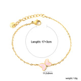 11.2*8mm Butterfly with White Shell/Black Yak/Pink Shell/Green Drip Oil Bracelet Cross Chain 0.4mm*17+3cm+6mm Round Tail Plaque Gold Color
