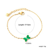 11.2*8mm Butterfly with White Shell/Black Yak/Pink Shell/Green Drip Oil Bracelet Cross Chain 0.4mm*17+3cm+6mm Round Tail Plaque Gold Color