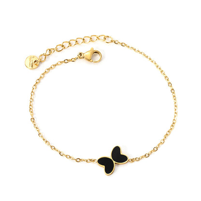 11.2*8mm Butterfly with White Shell/Black Yak/Pink Shell/Green Drip Oil Bracelet Cross Chain 0.4mm*17+3cm+6mm Round Tail Plaque Gold Color asonjewelry