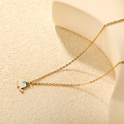 15.3*9.5mm Elephant Pendant 0.4 Cross Chain Round Tag Necklace Gold asonjewelry