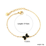 11.2*8mm Butterfly with White Shell/Black Yak/Pink Shell/Green Drip Oil Bracelet Cross Chain 0.4mm*17+3cm+6mm Round Tail Plaque Gold Color