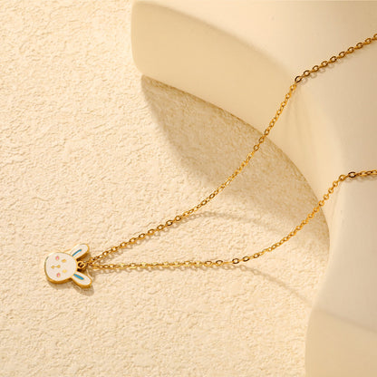 14.7*13.1mm Rabbit Pendant 0.4 Cross Chain Round Tag Necklace Gold asonjewelry