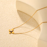 Butterfly-Set Marquise White Zirconia Pendant 0.3mm Cross Chain Round Tag Necklace Gold