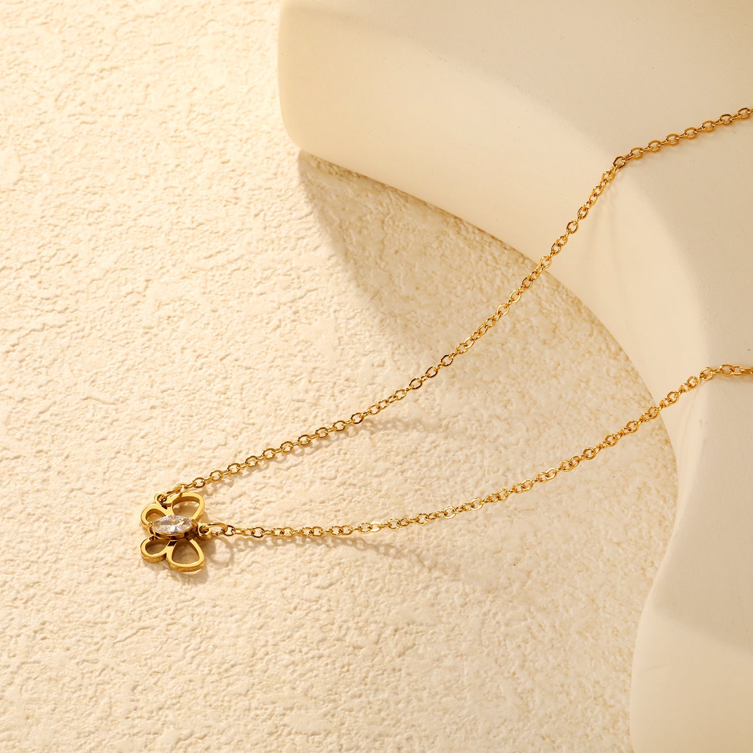 Openwork Butterfly with Marquise-Cut White Zirconia Pendant 0.4mm Cross Chain Round Tassel Pendant Necklace Gold asonjewelry