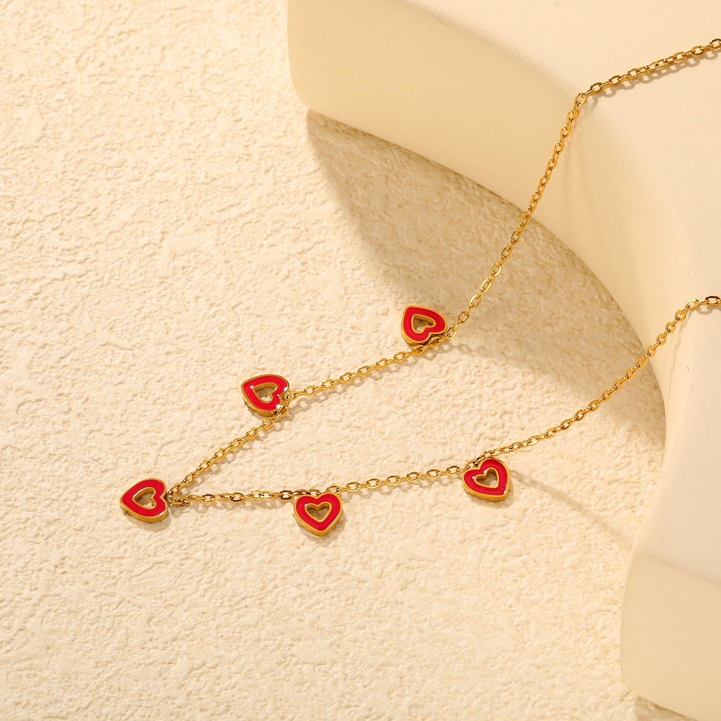 7.3*7.5mm 5 Pink Openwork Hearts 0.4mm Cross Chain Tag Necklace Gold asonjewelry