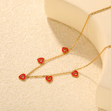 7.3*7.5mm 5 Pink Openwork Hearts 0.4mm Cross Chain Tag Necklace Gold