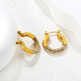4.2mm Ear Hooks*24mm Outer Diameter with White Rhinestones / Emerald Earrings in Gold