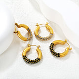 4.2mm Ear Hooks*24mm Outer Diameter with White Rhinestones / Emerald Earrings in Gold