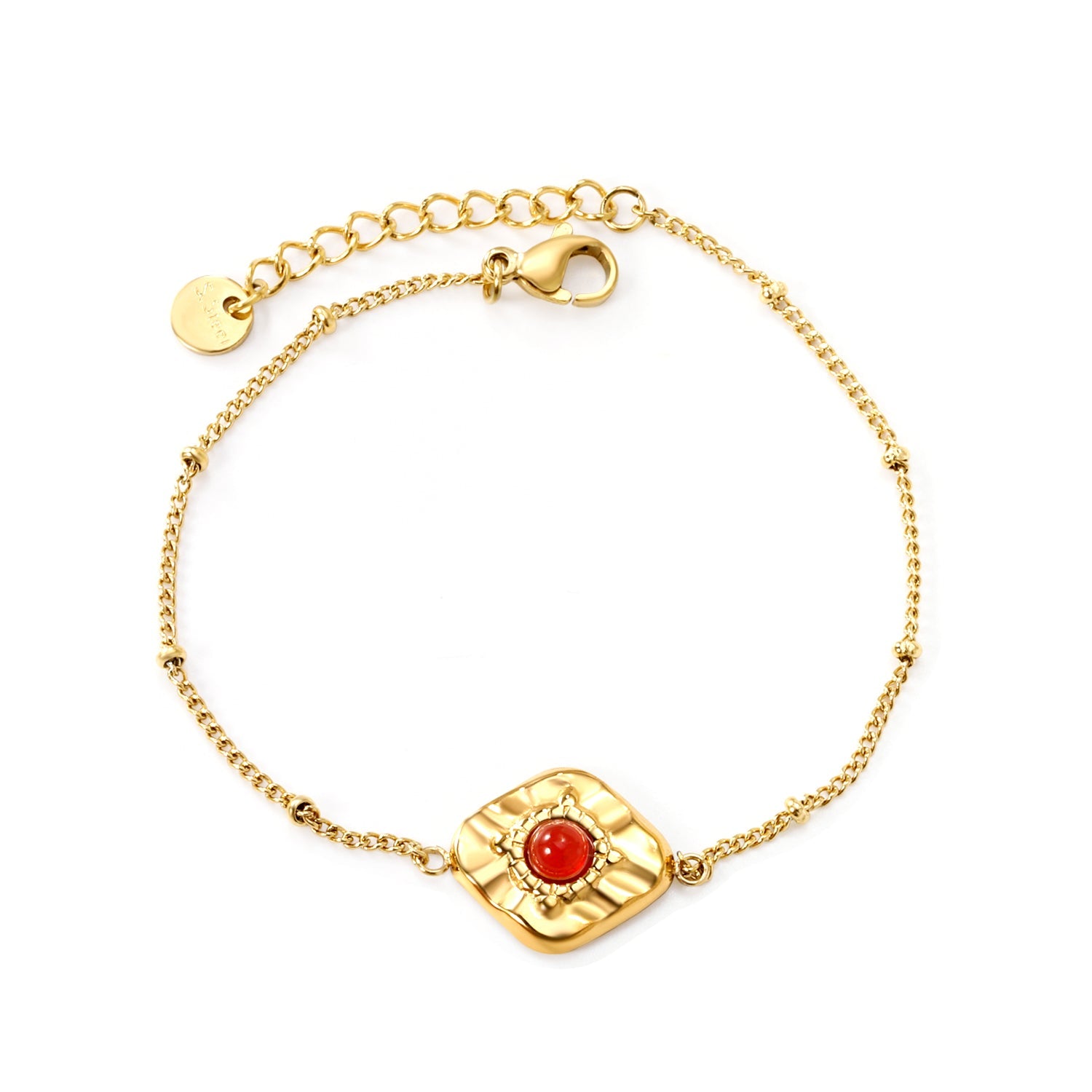 14*15.6mm rhombus with 4mm red stone bracelet 17+3cm gold color asonjewelry