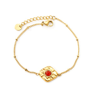 14*15.6mm rhombus with 4mm red stone bracelet 17+3cm gold color