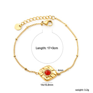 14*15.6mm rhombus with 4mm red stone bracelet 17+3cm gold color