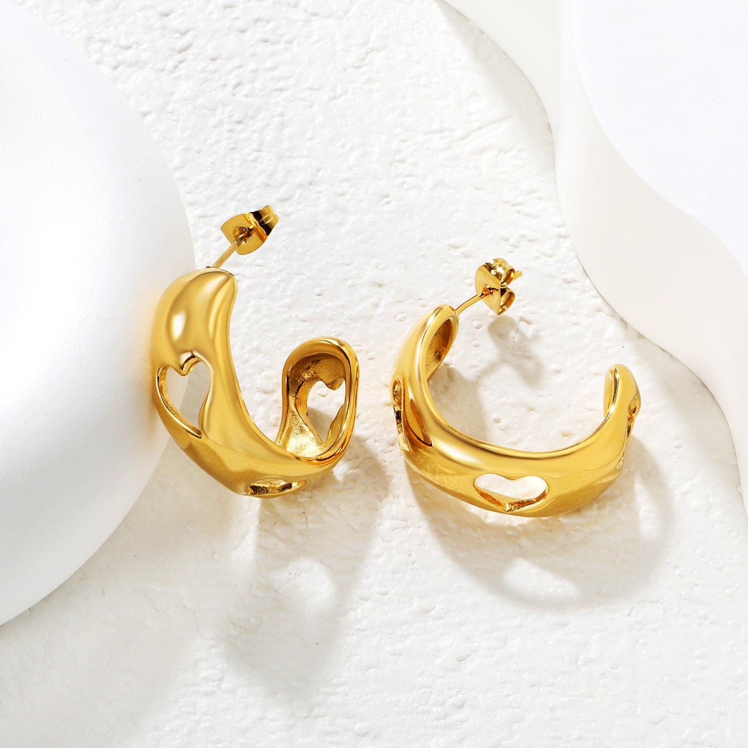 10.3*27mm C-Shaped Openwork Heart Stud Earrings Gold asonjewelry