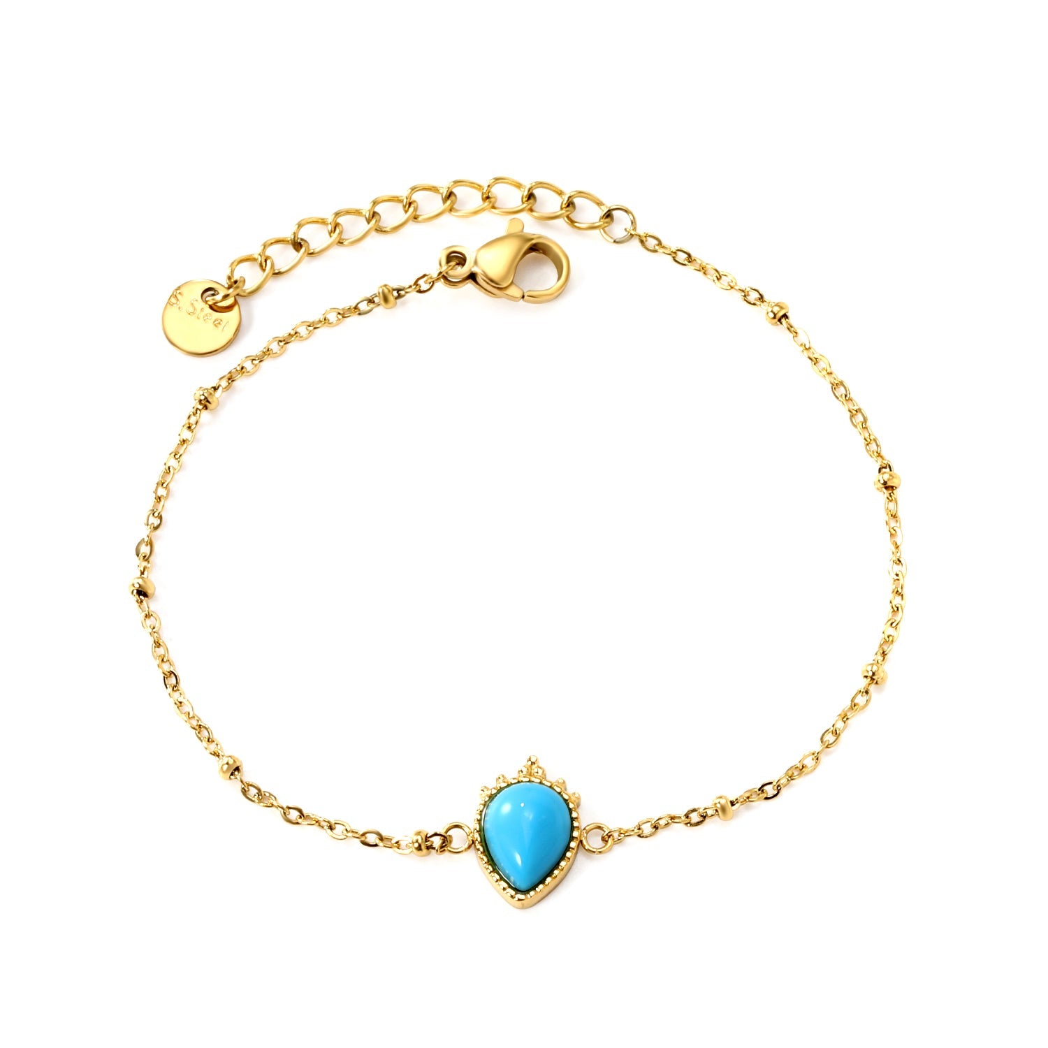 7.9*11.8mm teardrop with 6.2*8.1mm bluestone bracelet 17+3cm gold color asonjewelry