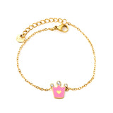 12mm Crown with Pink Oil Drip Bracelet Cross 0.4mm*17+3cm+6mm Round Plaque Gold Color
