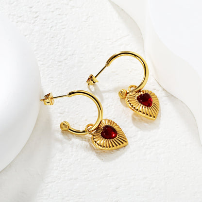 2.0mm*Outer Diameter 18mm 15.2mm*14mm Heart-Shaped Red Agate Stone Earrings, Gold asonjewelry