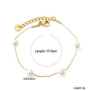 4pcs 5.8*4.6mm Freshwater Jane + Bead Chain Bracelet 17+3cm Golden