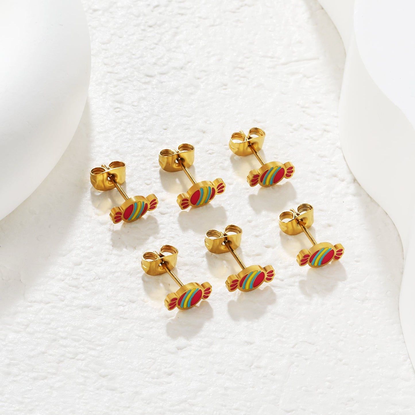 3 pairs of 5*9mm candy stud earrings in gold asonjewelry
