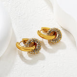 4mm Ear Hooks*20mm Outer Diameter 15.5mm Donut with White Rhinestones / Emerald Earrings in Gold