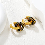 4mm Ear Hooks*20mm Outer Diameter 15.5mm Donut with White Rhinestones / Emerald Earrings in Gold