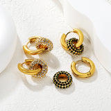 4mm Ear Hooks*20mm Outer Diameter 15.5mm Donut with White Rhinestones / Emerald Earrings in Gold
