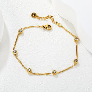 5mm 6x Round Disc Diamond Bead 19+3cm + 6mm Round End Cap Bracelet, Gold