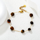 8mm Tiger's Eye Bead with 0.3mm Long Clasp Cross Chain 17+3cm + 6mm Round End Cap Bracelet, Gold