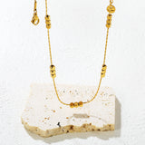 27 Chamfered Square Blocks 3mm Hammered Square Round Tag Necklace Gold