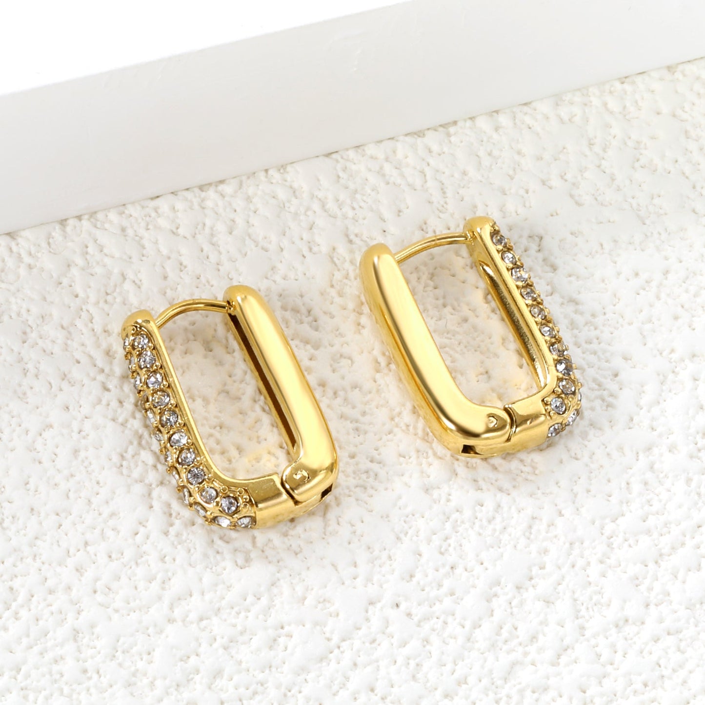 U-shaped earrings with white diamonds 12.7*20mm gold color asonjewelry