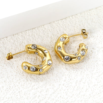 Half round earrings with white diamonds 5.6*high 18.3mm gold color asonjewelry