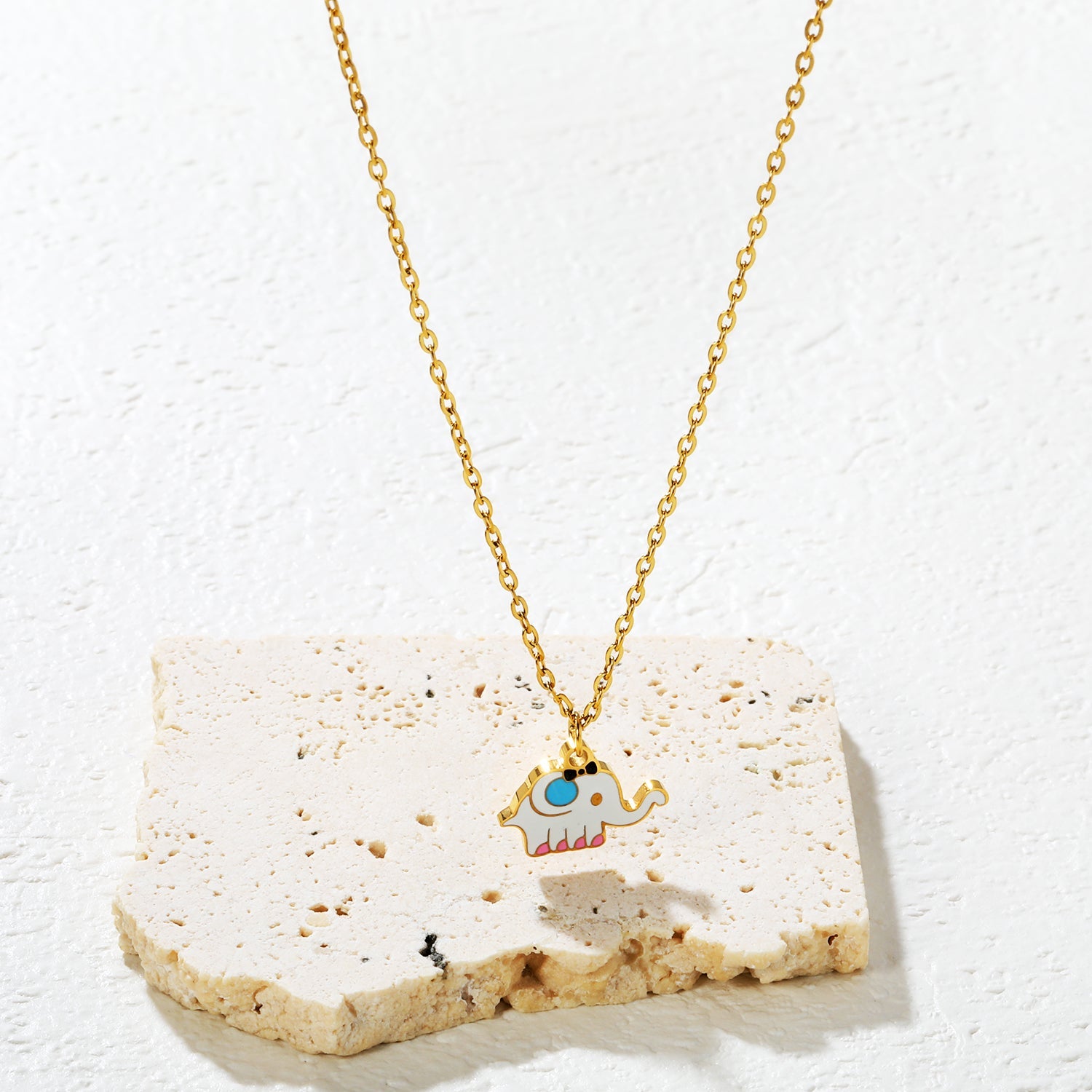 15.3*9.5mm Elephant Pendant 0.4 Cross Chain Round Tag Necklace Gold asonjewelry