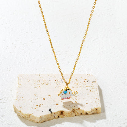 15.3*9.5mm Elephant Pendant 0.4 Cross Chain Round Tag Necklace Gold asonjewelry