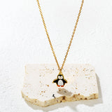 12.6*13.3mm Penguin Pendant 0.4mm Cross Chain Round Tag Necklace Gold