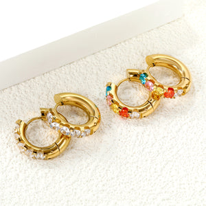 Round with 5 round white diamonds/mixed diamonds ear clips 5*21.6mm gold color