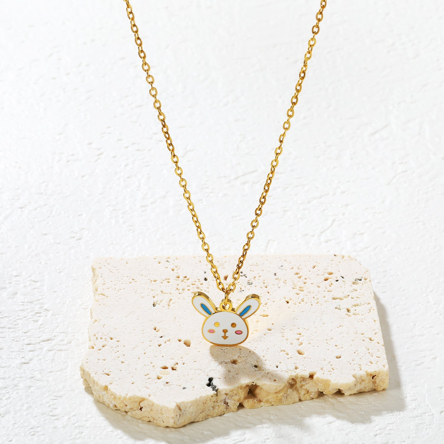 14.7*13.1mm Rabbit Pendant 0.4 Cross Chain Round Tag Necklace Gold asonjewelry