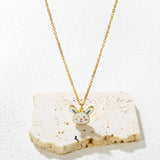 14.7*13.1mm Rabbit Pendant 0.4 Cross Chain Round Tag Necklace Gold
