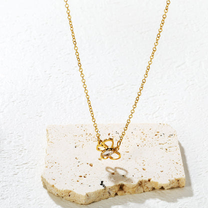 Openwork Butterfly with Marquise-Cut White Zirconia Pendant 0.4mm Cross Chain Round Tassel Pendant Necklace Gold asonjewelry