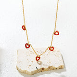 7.3*7.5mm 5 Pink Openwork Hearts 0.4mm Cross Chain Tag Necklace Gold