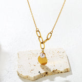 Shell Pearl Pendant 0.4mm Cross Chain Assembled Five Long Clasp Round Tag Necklace Gold