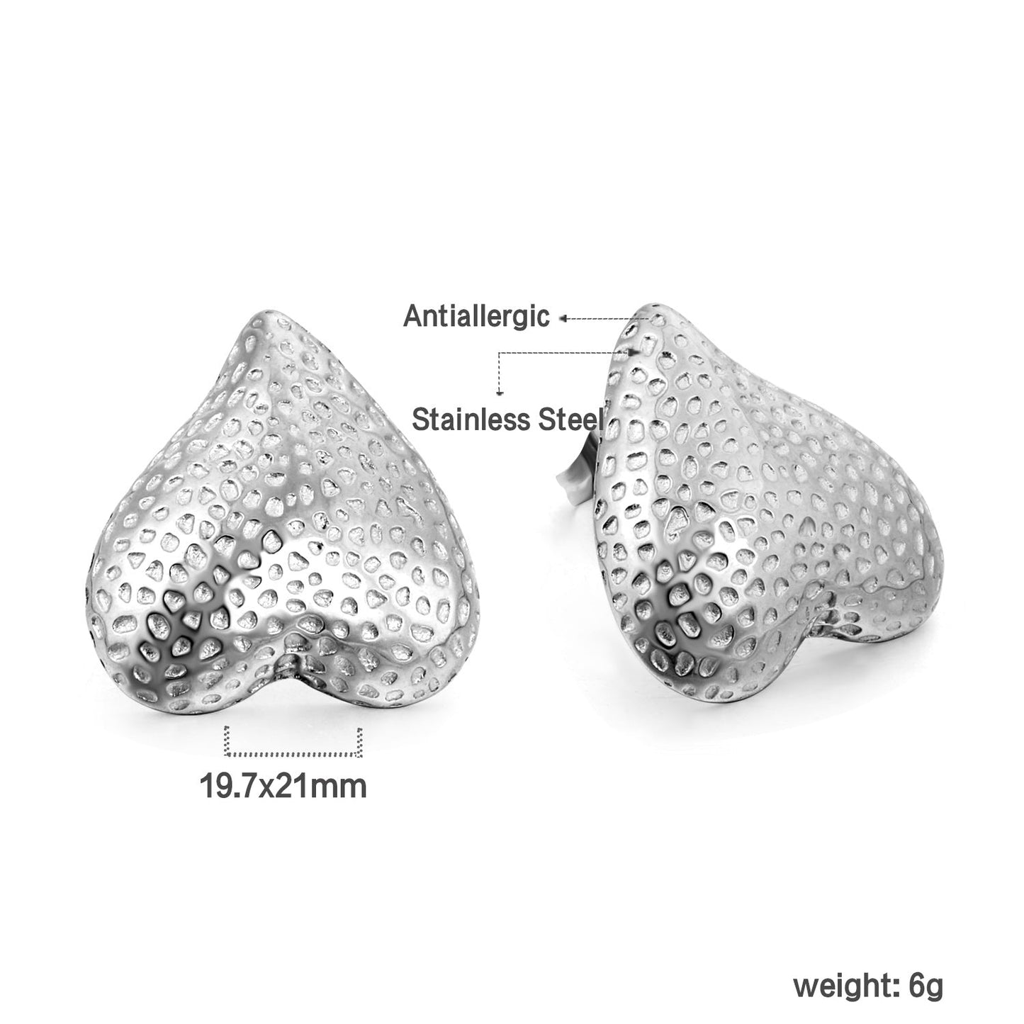 Inverted Peach Heart Pitted Face Earrings 19.7*21mm asonjewelry