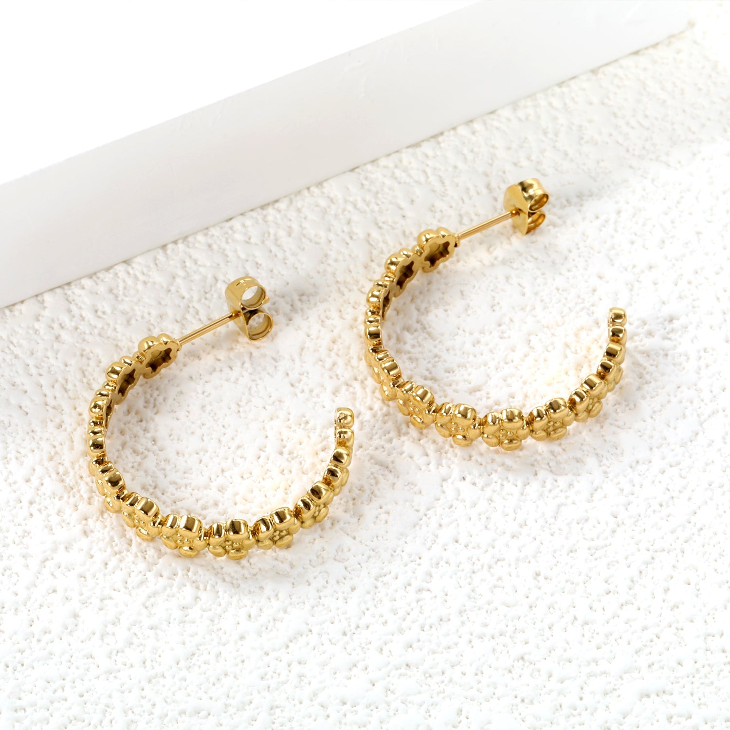 C-shaped flower earrings 1.9*5.4*27mm gold color asonjewelry