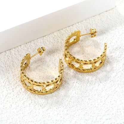 C-shaped hollow pattern earrings thickness 1.4*width 11.2*height 25mm gold color asonjewelry