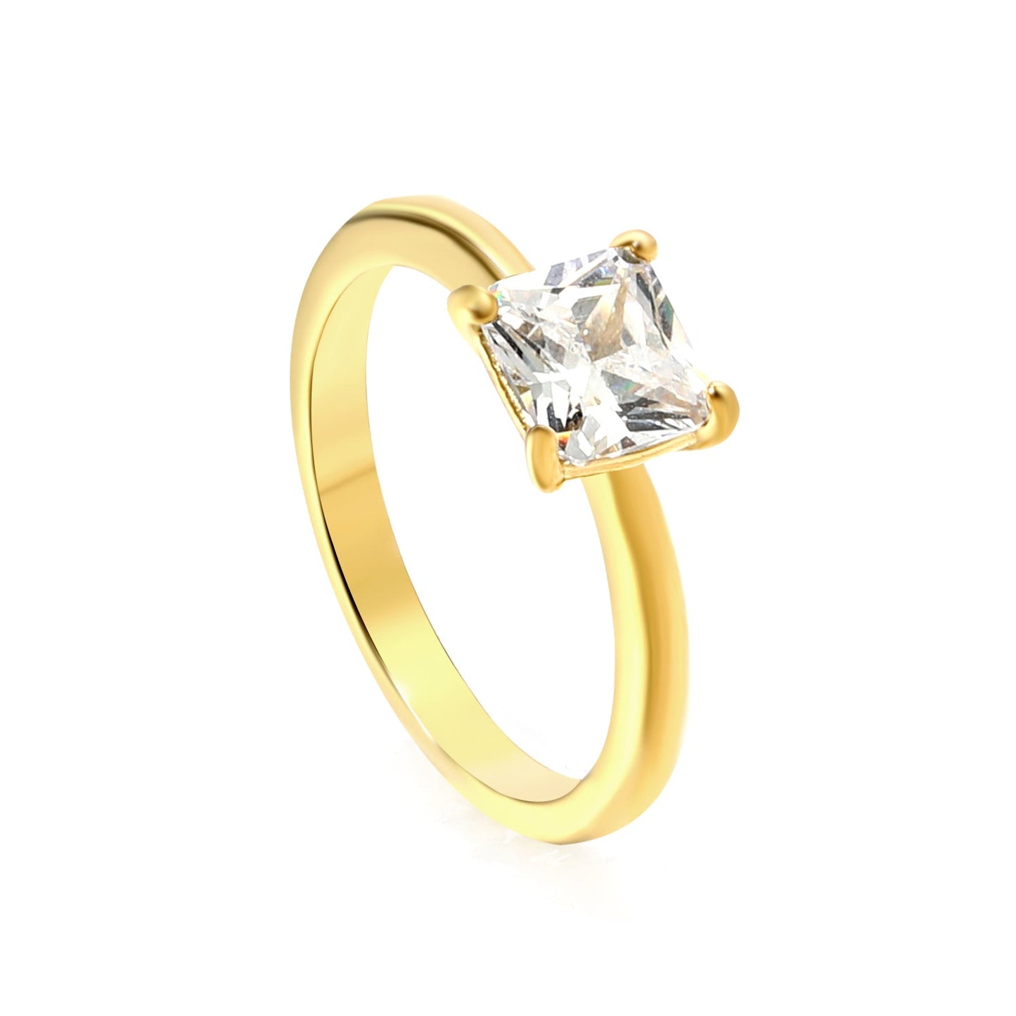 Thin Band & Large Square Clear Diamond Ring asonjewelry