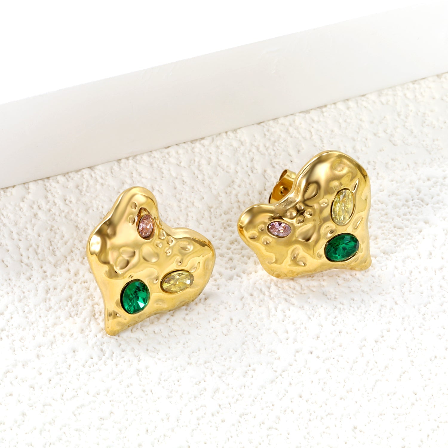 Crooked Heart Mixed Color Diamond Earrings 19.7*20mm Gold Color asonjewelry