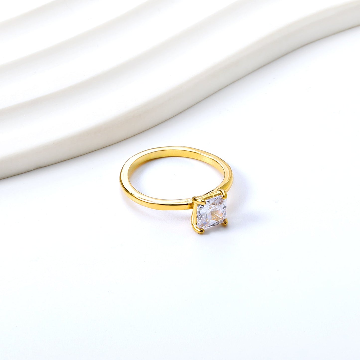 Thin Band & Large Square Clear Diamond Ring asonjewelry