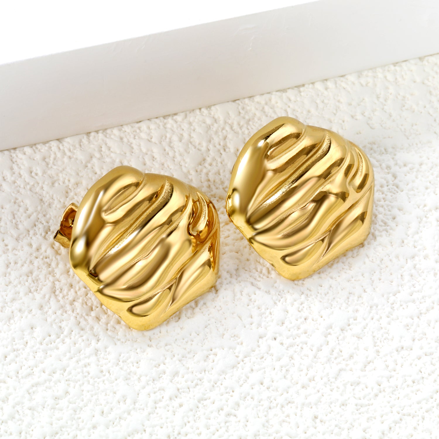 Textured shaped stud earrings 23*22mm gold color asonjewelry
