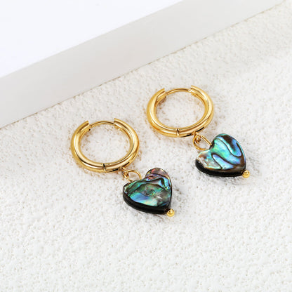 2.5*12.2mm inner diameter circle+12.2*11.5mm heart-shaped abalone shell earrings Gold color asonjewelry