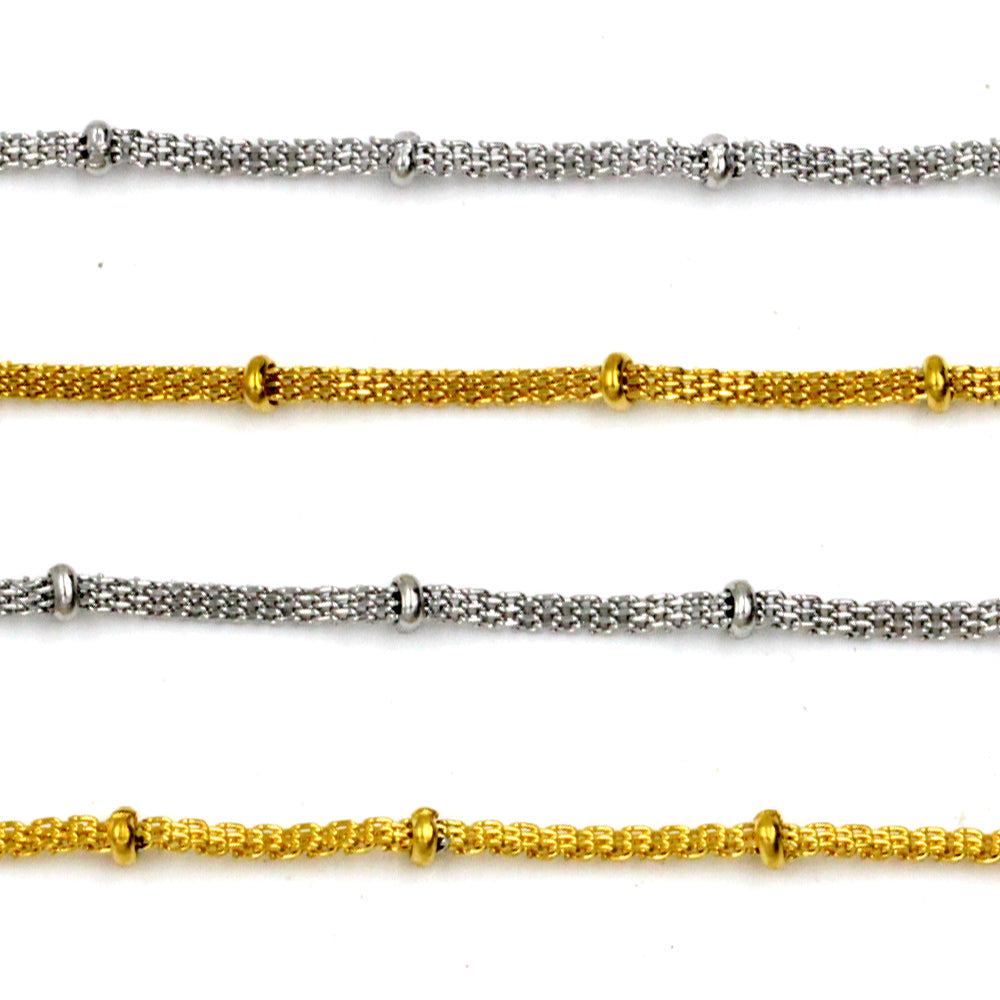 ASON 10pcs / 2mm*45cm 50cm 55cm 60cm Flat Mesh & Beads Stainless Steel with Chains asonjewelry